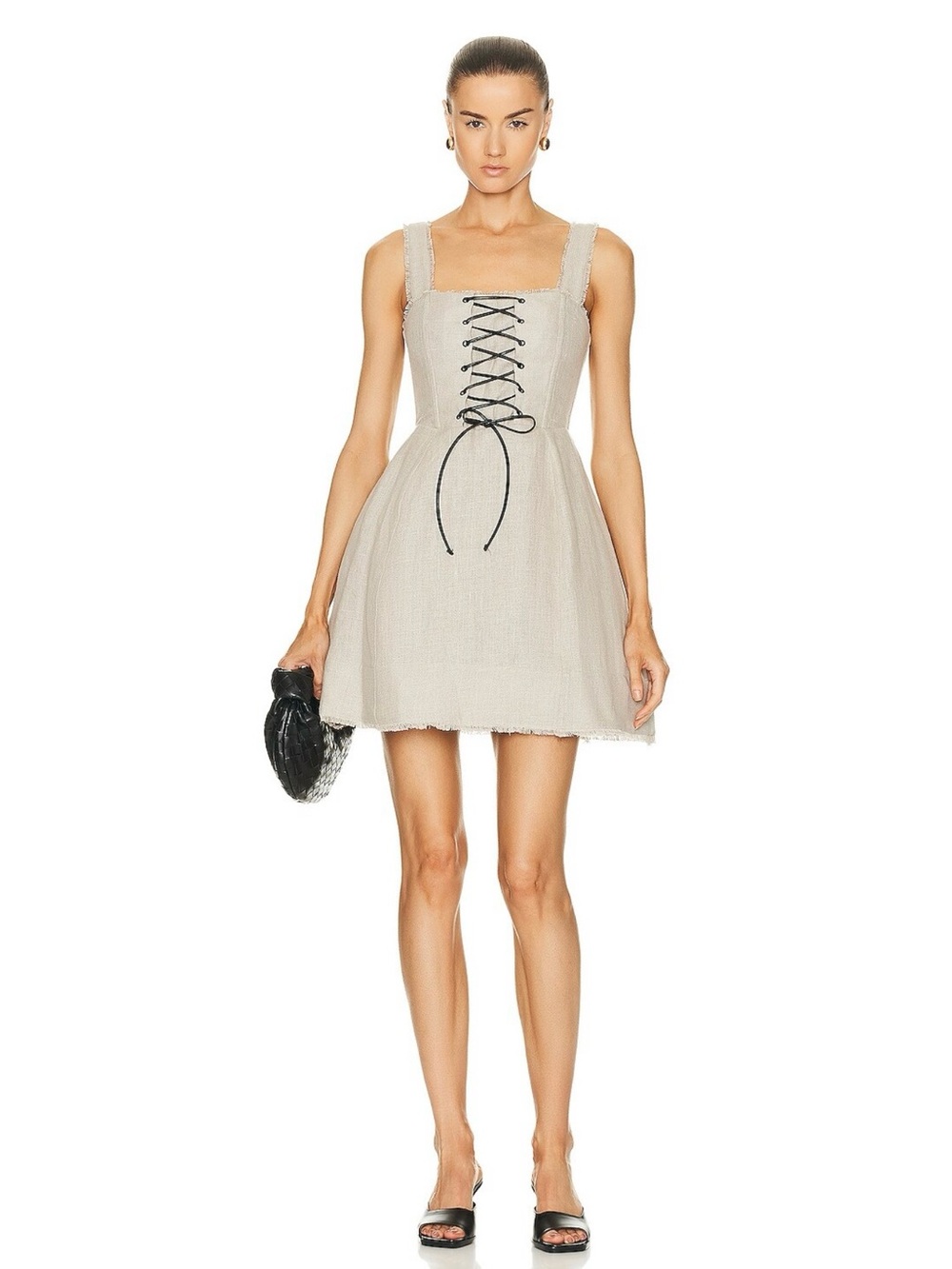STAUD Beige Linen Sutton Sleeveless Lace-Up Mini Dress $380 Sz 6